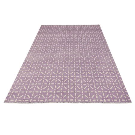 Handmade Abstract Cotton and Wool Handknotted Rug for Contemporary Floors